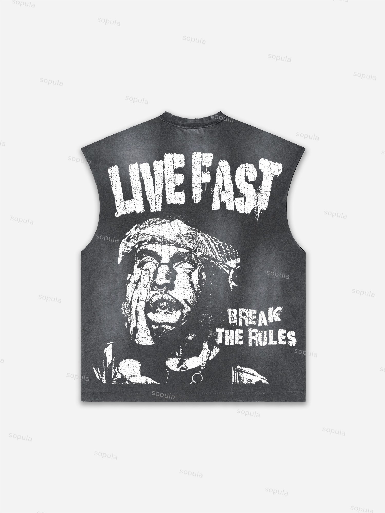 Men's Washed Live Fast Crazy Boy Print Tank Top