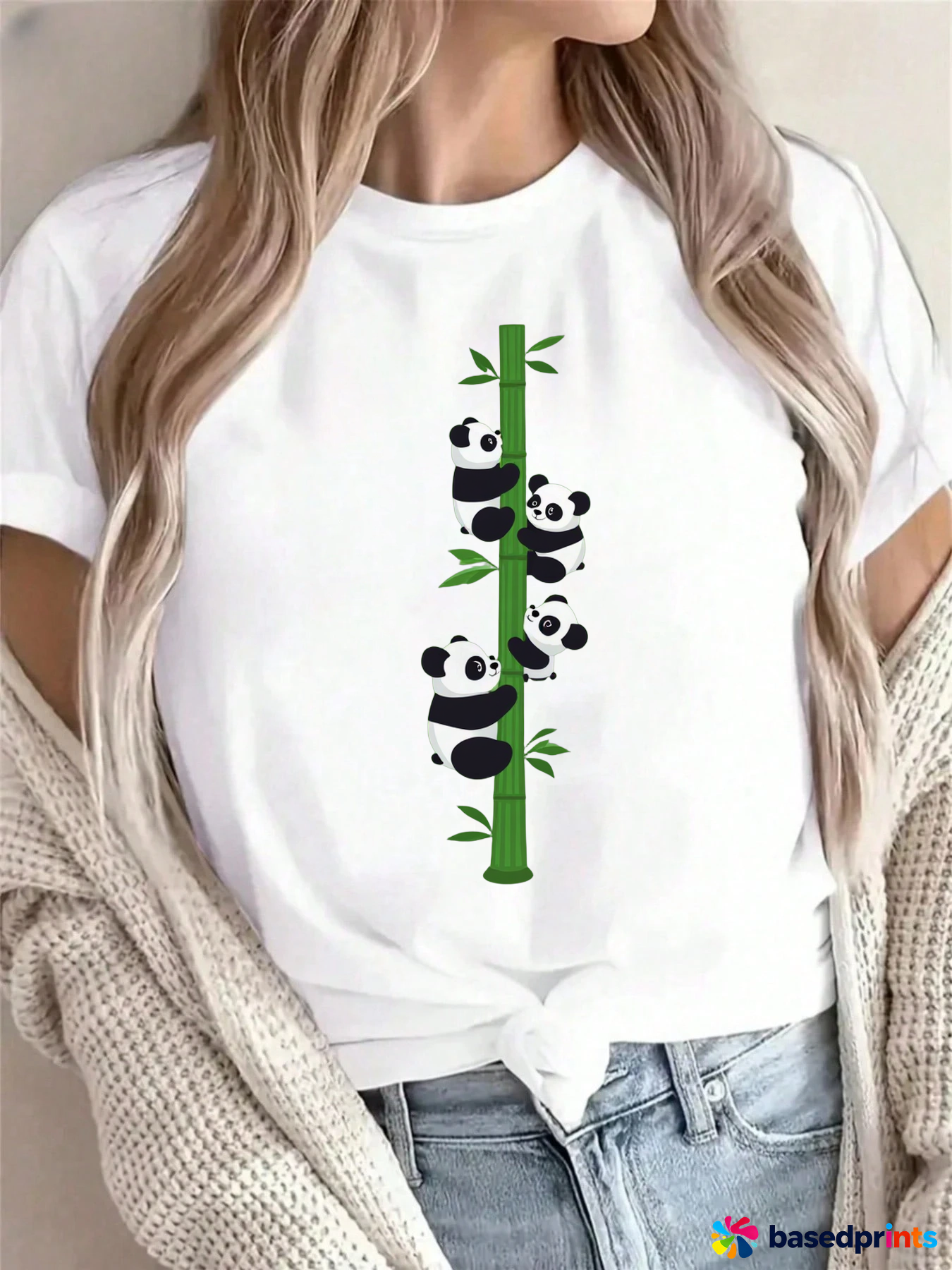 White Panda Bamboo T-Shirt Women Casual Summer Tops