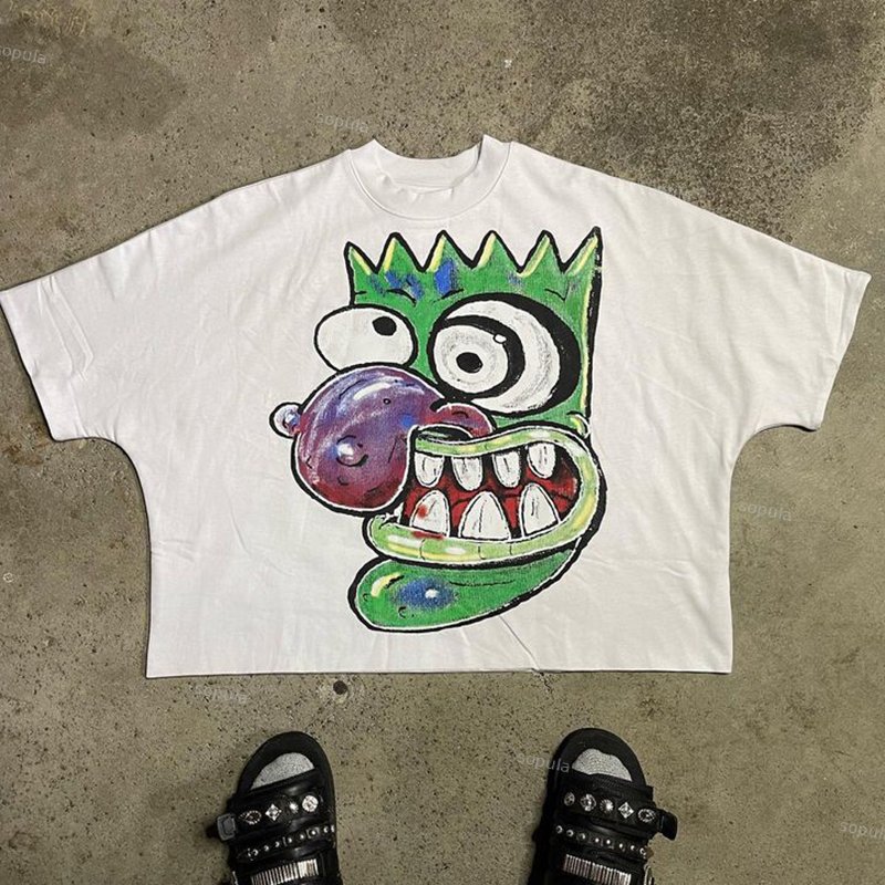 Vintage Cartoon Monsters Graphic Cotton T-Shirt
