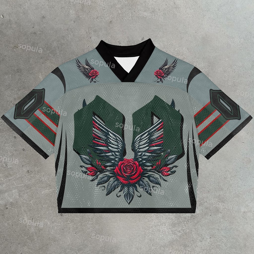 Sopula Vintage Angel Rose Graphics Printed Football V-neck T-Shirt