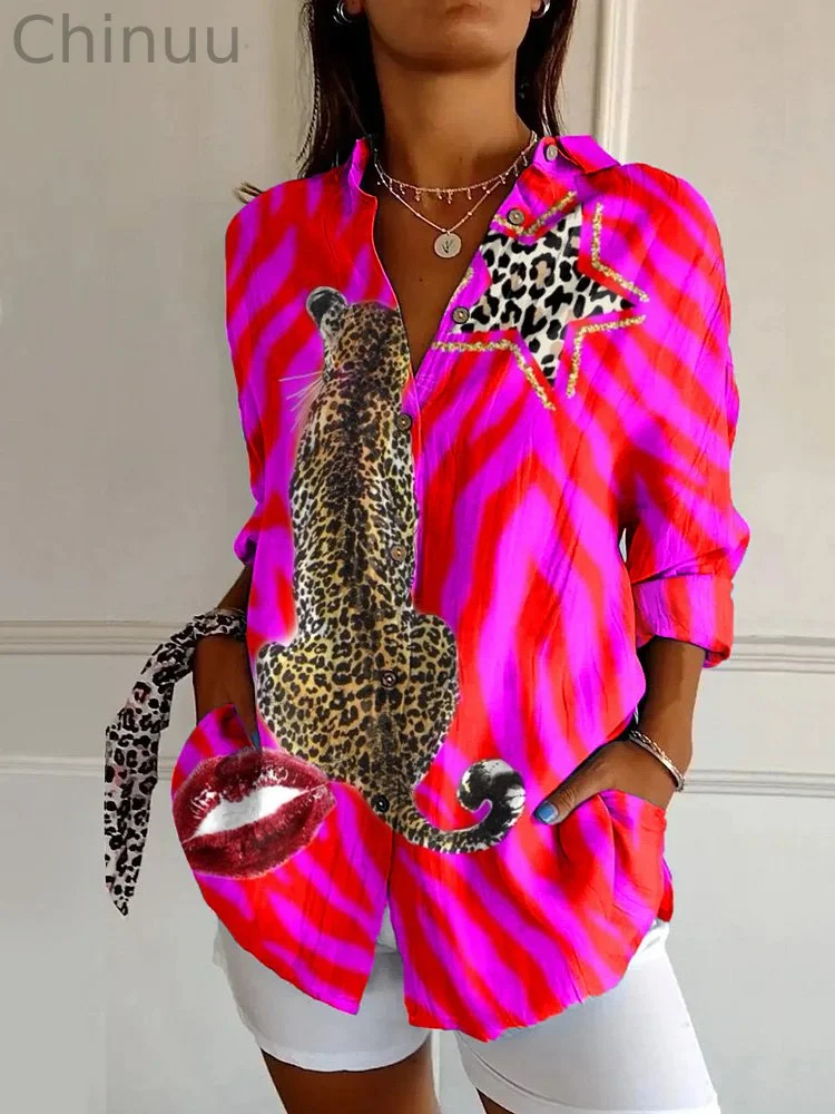 Personalized Leopard Print Casual Long-sleeved Shirt
