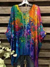 Women's Oil Painting Abstract Print Vintage Top