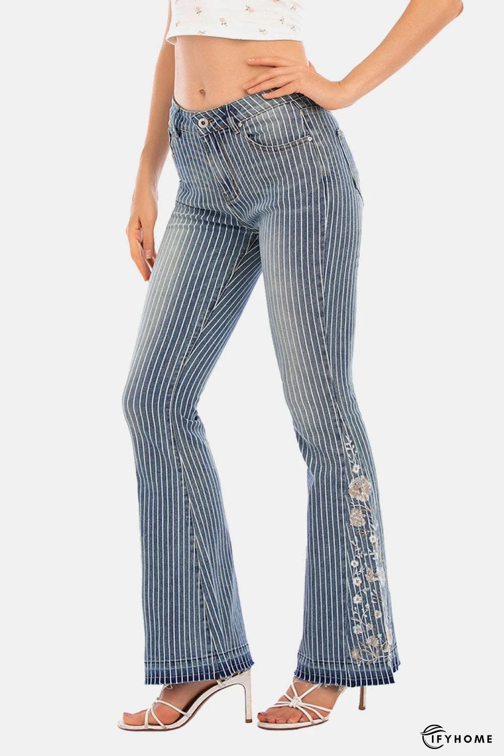 Full Size Flower Embroidery Wide Leg Jeans | IFYHOME