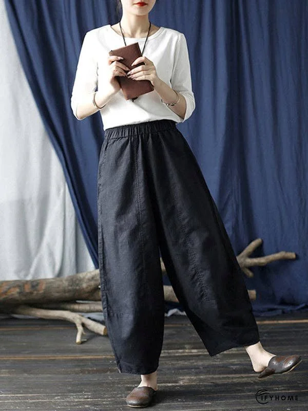 Simple Solid Color Elasticity Waisted Wide Leg Pants | IFYHOME