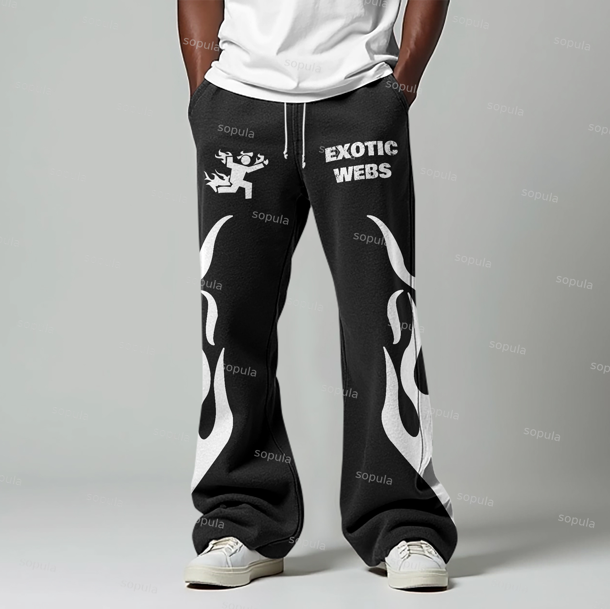 Sopula Exotic Webs Flame Print Pocket Flared Trousers - Sopula｜Premium Graphic Tees & Graphic Clothing