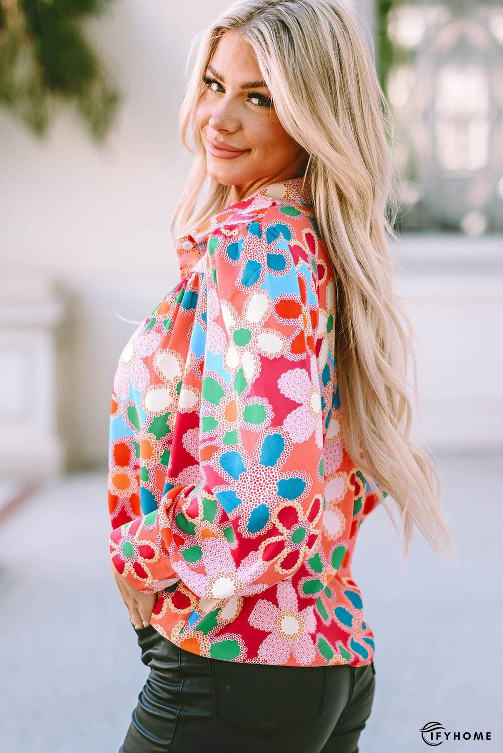 Floral Print Bubble Sleeve Shirt | IFYHOME