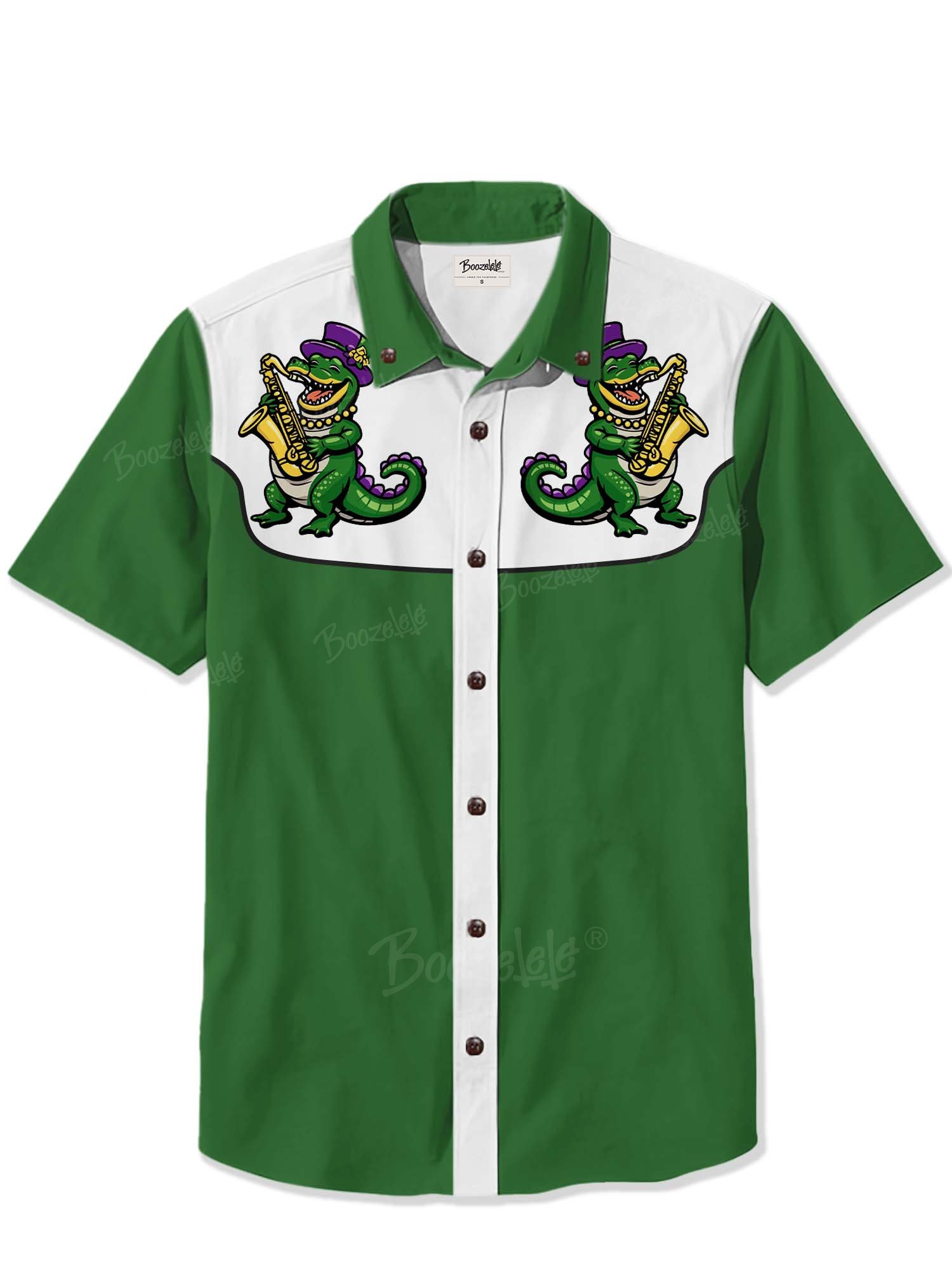 Mardi Gras Crocodile Playing Saxophone - 100% Cotton Shirt