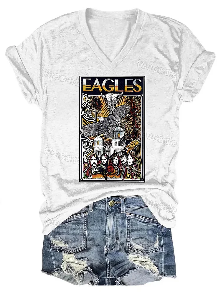 Teecade Teecade Eagles Band Colorful V-neck T-shirt