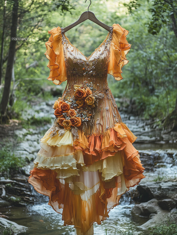 Summer Vintage Floral Beaded Dress 430d