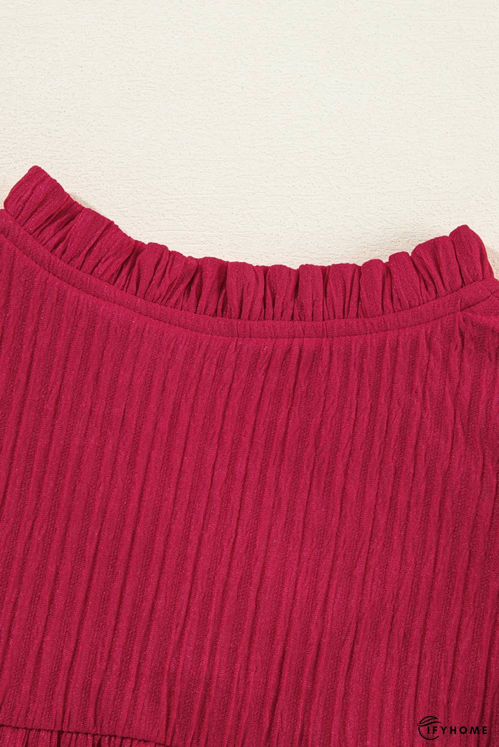 Textured Ruffled Trim V Neck Loose Fit Mini Dress | IFYHOME