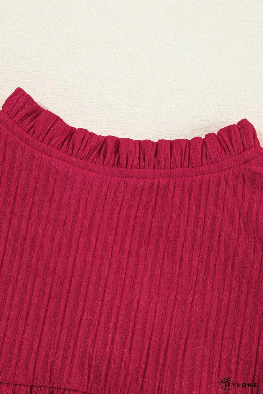 Textured Ruffled Trim V Neck Loose Fit Mini Dress | IFYHOME