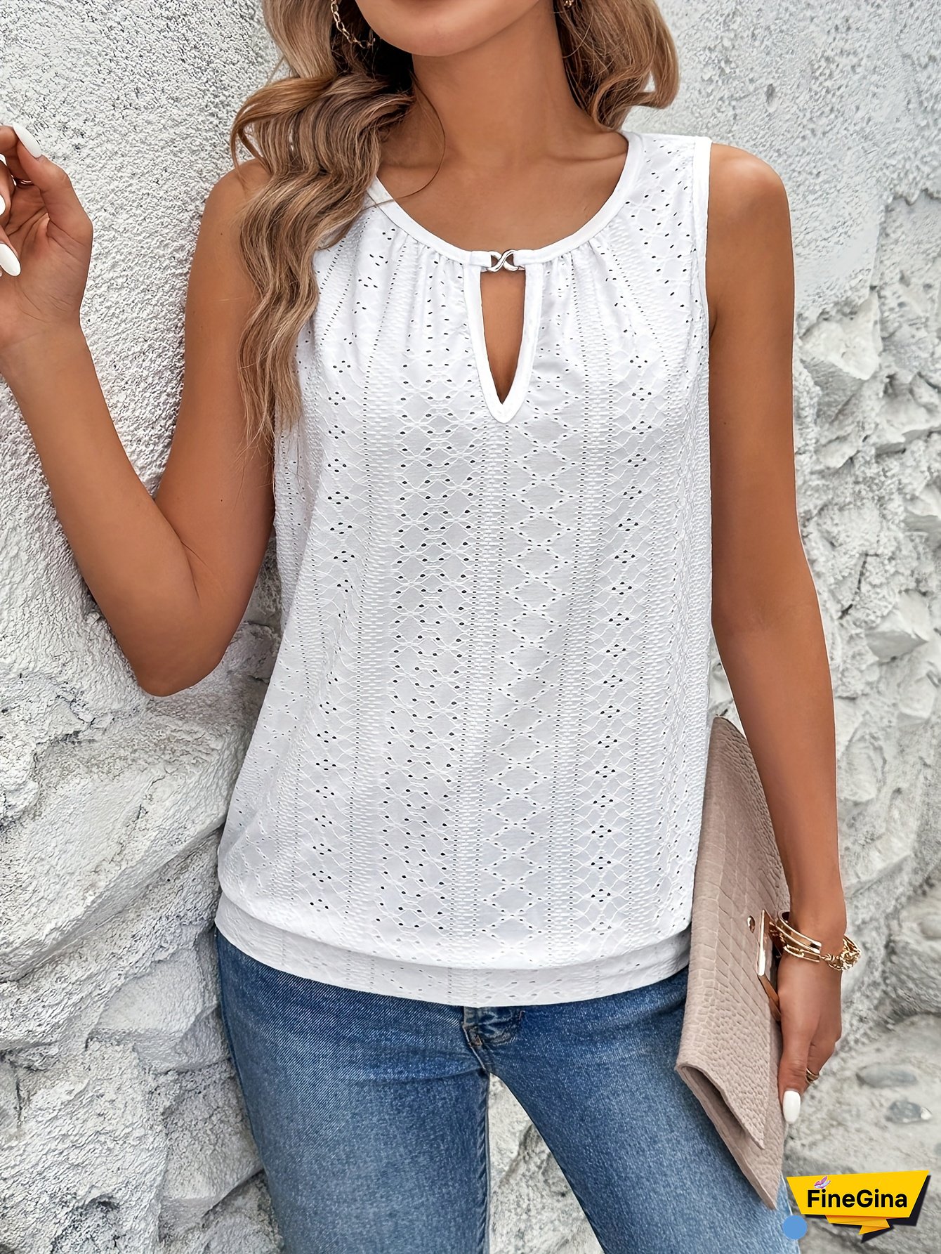 3pcs Women's Hollow-Out Embroidered V-Neck Vest Set