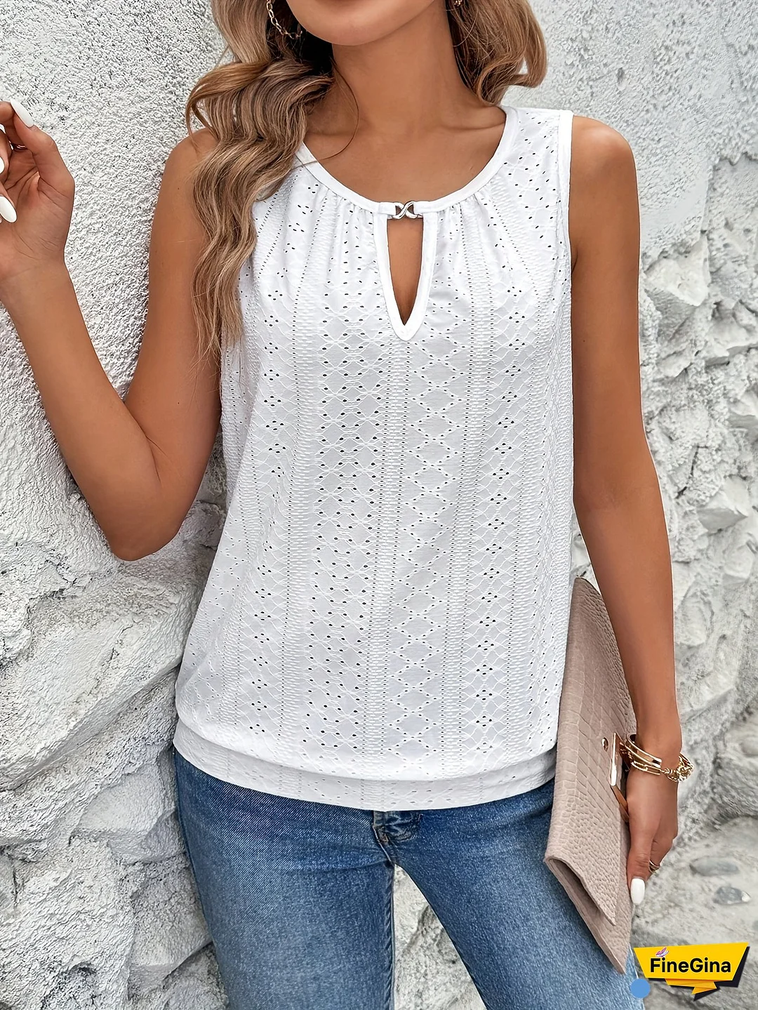 3pcs Women's Hollow-Out Embroidered V-Neck Vest Set
