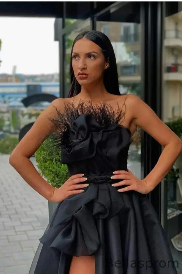 black prom dress feathers Velvi Feathered Long Black Pageant Dress Biltmore Black Feather / 2