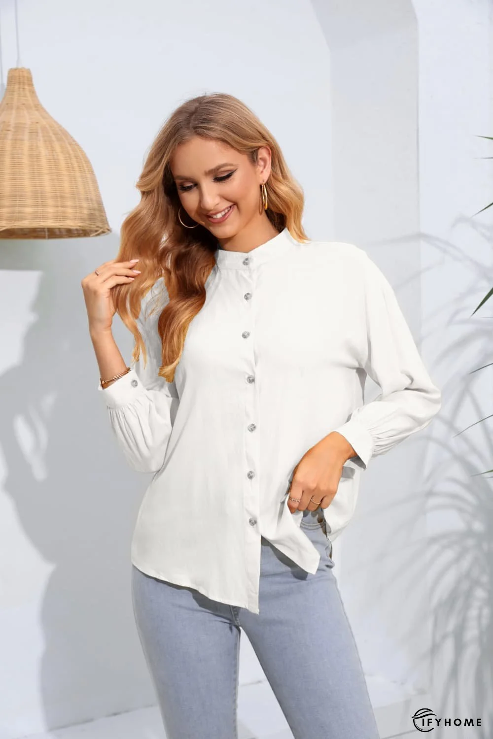 Mock Neck Buttoned Long Sleeve Shirt | IFYHOME