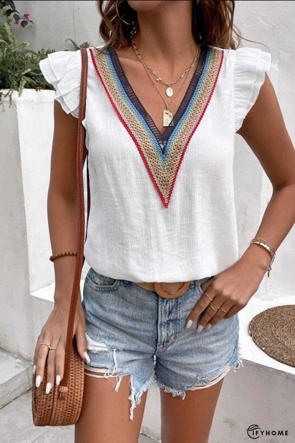 Full Size Ruffled V-Neck Cap Sleeve Blouse | IFYHOME