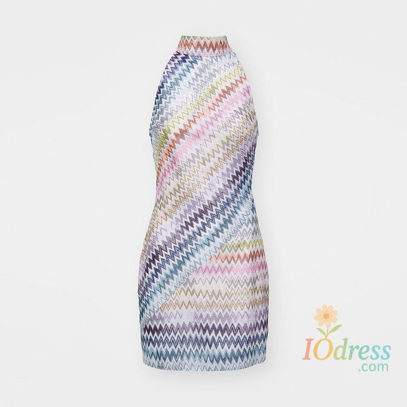 IO Dress Stand Up Collar Multi-Color Short Dress Woman Sleeveless Striped Patchwork Slim Dresses Fashion Chic Women's New Mini Dresses IO Dress