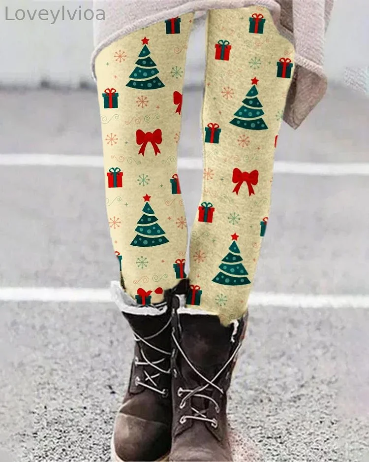 Women's Christmas Tree Gift Print Pants