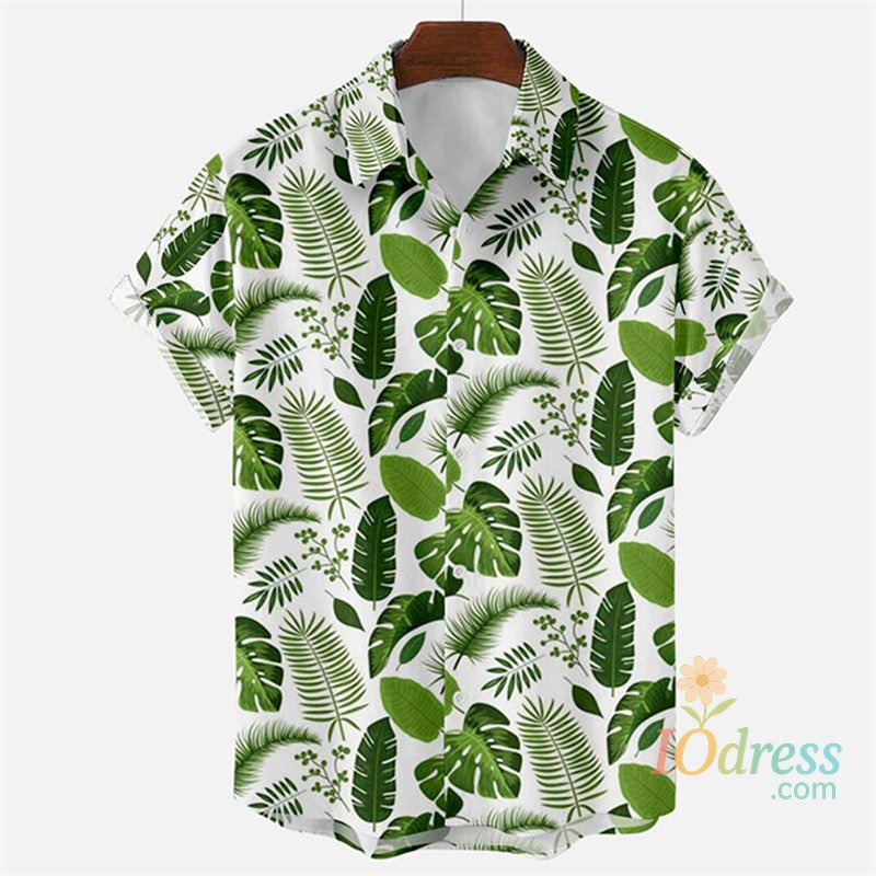 IO Menswear Popular Summer Hawaiian Shirt Men Cool 3d Printing Flower Leaves Shirts Lapel Collar Short Sleeves Button Beach Blouse Clothes