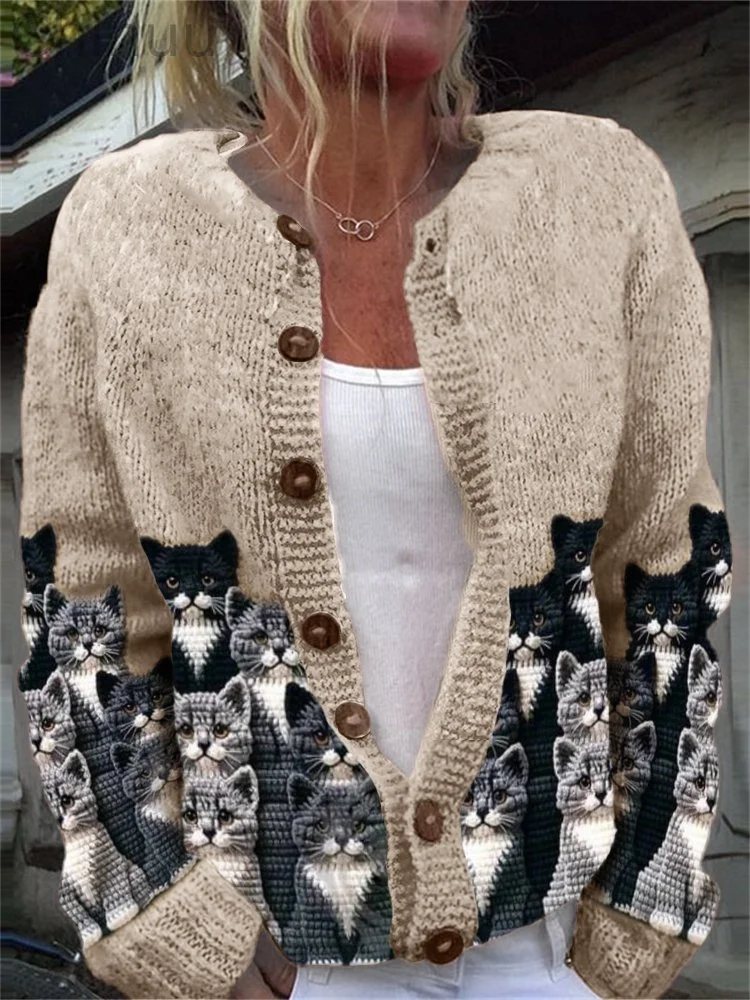 Crowded Cats Crochet Art Cozy Knit Cardigan