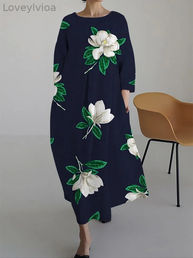 Women's Vintage Floral Print Casual Loose Dress