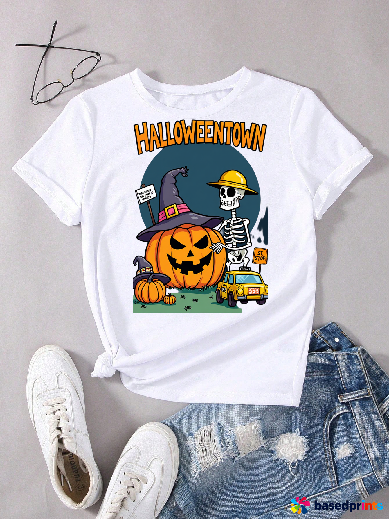 Halloween T Shirt for Women Halloweentown Pumpkin Skeleton Tee
