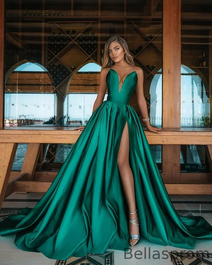 slim fit dress slacks Green A-line Square Neck Simple Prom Dresses With Slit, Party Dresses, MP776