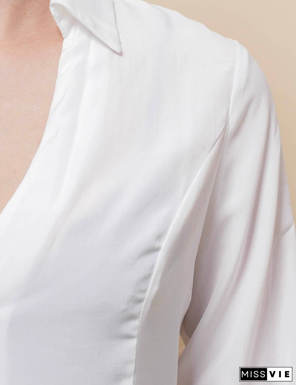 Ladies Long Sleeves Button Down White Shirt SKT51064