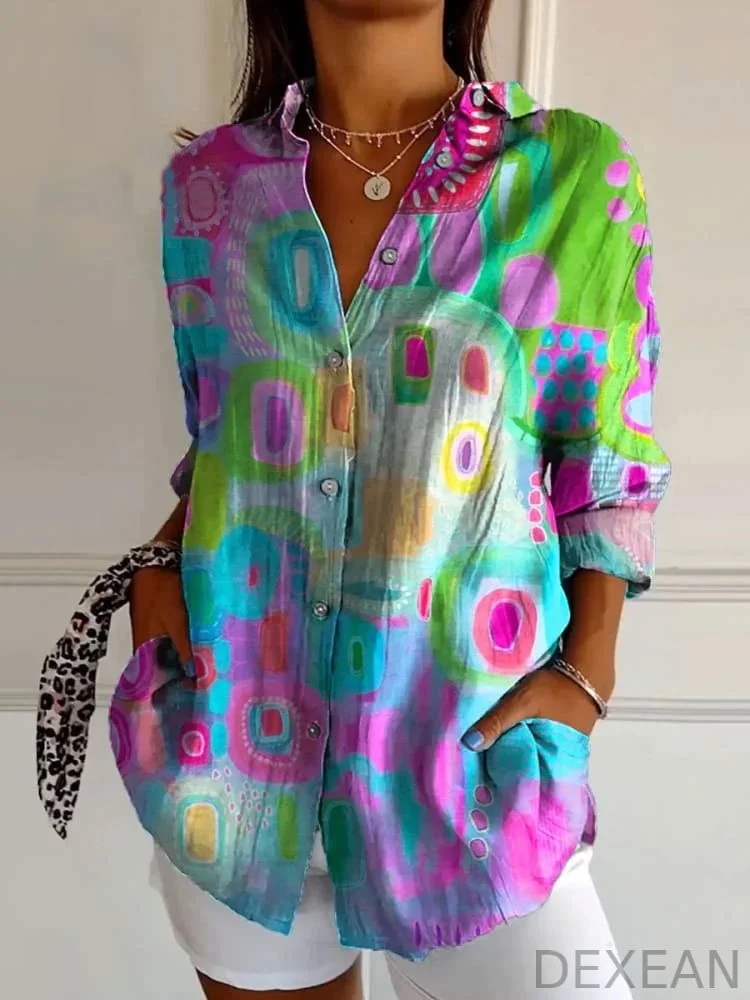 Vibrant Abstract Art Printed Women's Casual Cotton Shirt