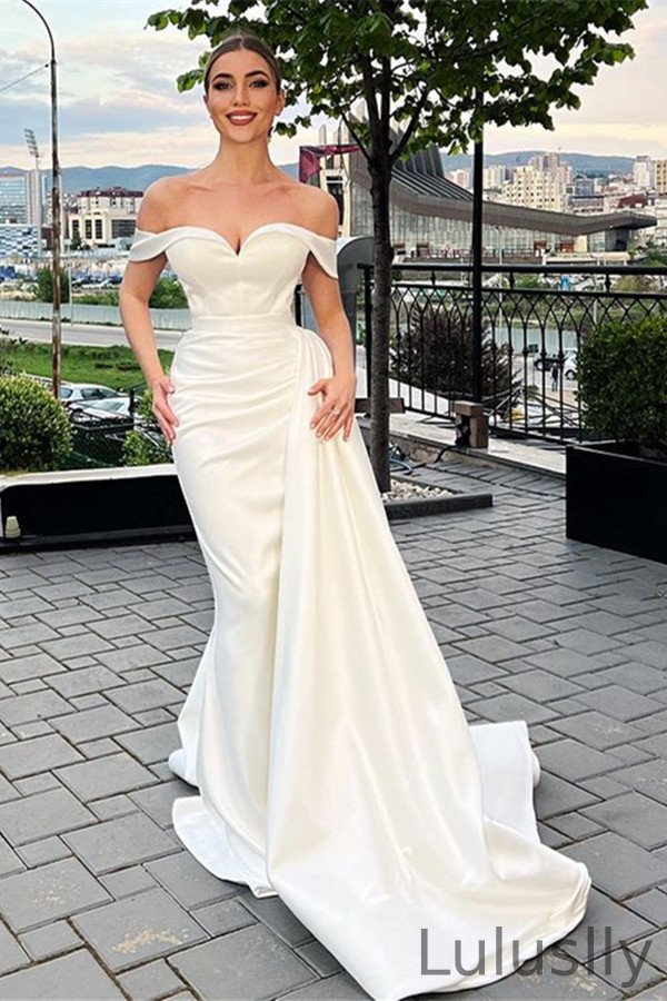 Luluslly Off-the-Shoulder Mermaid Prom Dress Long Overskirt