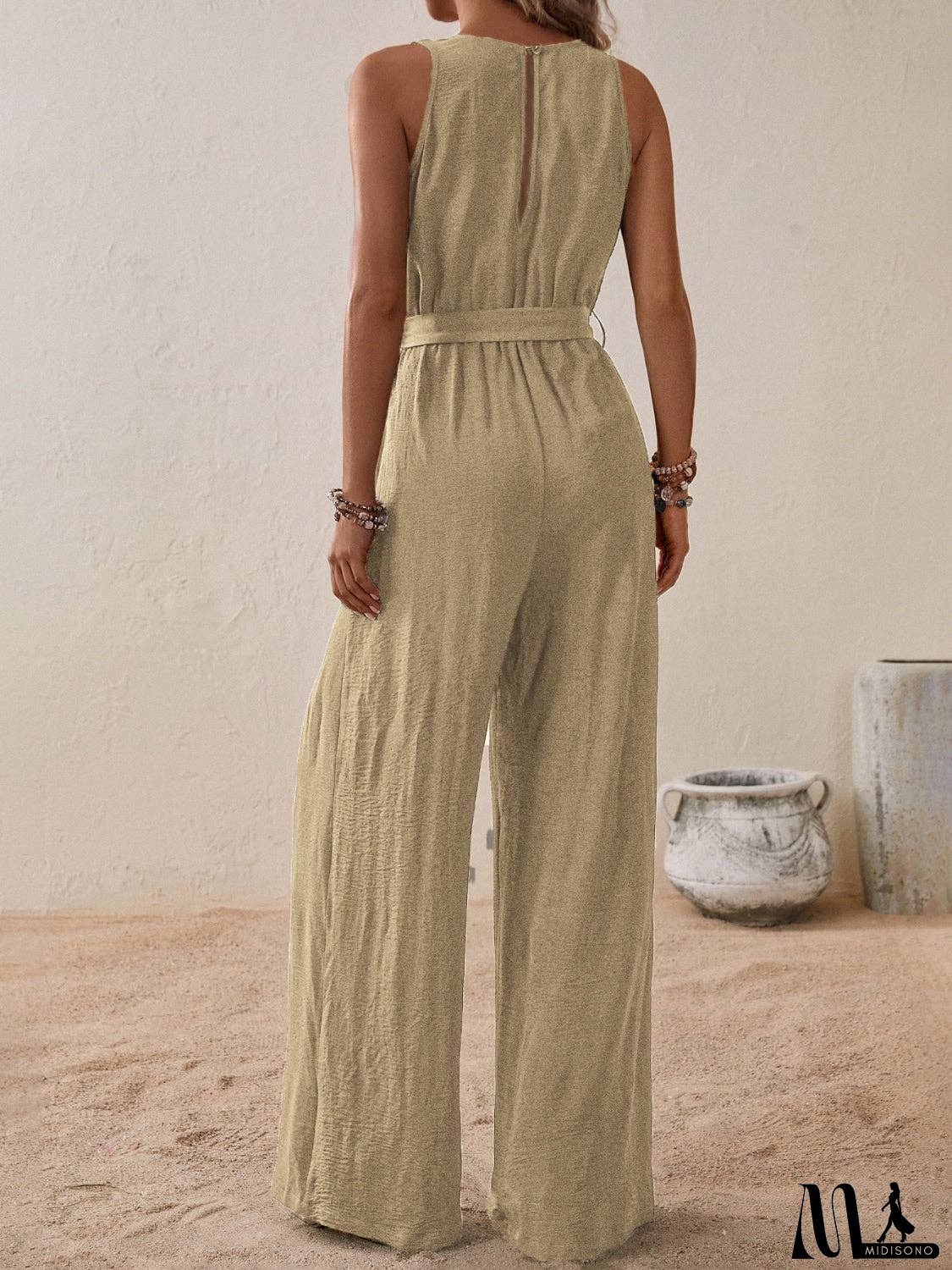 Tied Surplice Sleeveless Wide Leg Jumpsuit