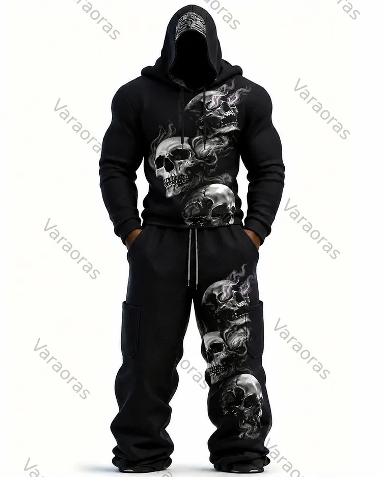 Men's Fashion Skull Print Hoodie & Pants Two-Piece Set 7372