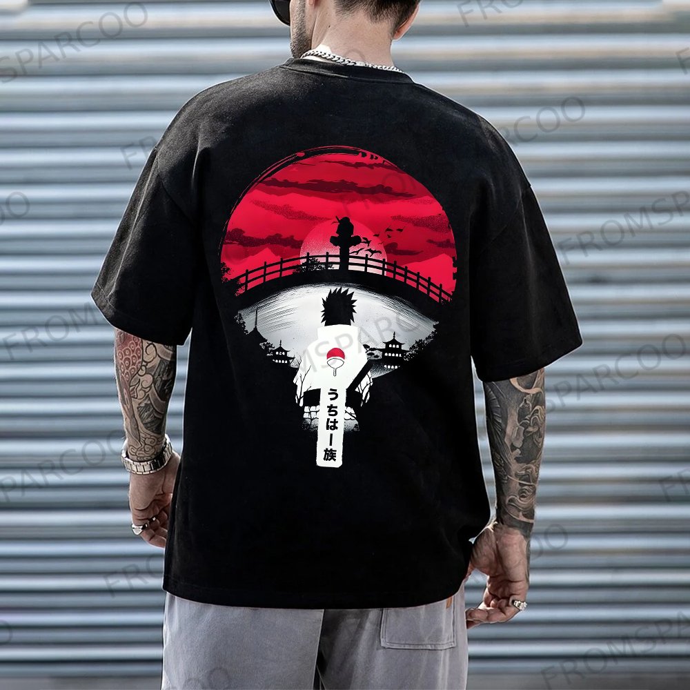 Oversized Casual Naruto Anime Silhouette Large Print T-Shirt