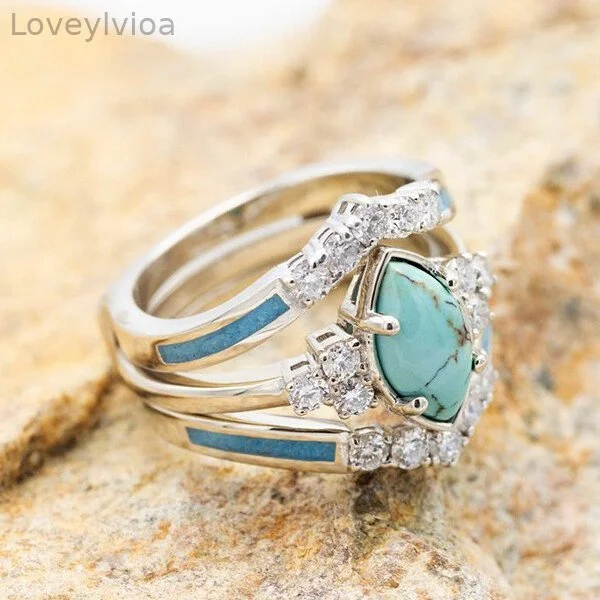 Cut Turquoise Diamond Decoration Set Ring