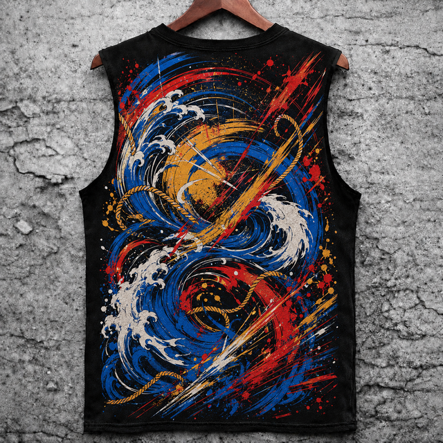 Chaos Vortex Cotton Tank Top - Black / Red / Blue