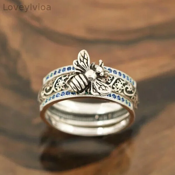 🔥  🔥Sterling Silver Retro Insect Bee Set Ring