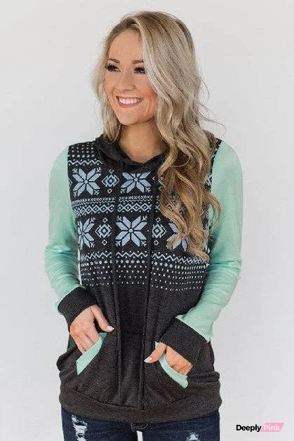 Floral Printed Drawstring Pockets Hoodies