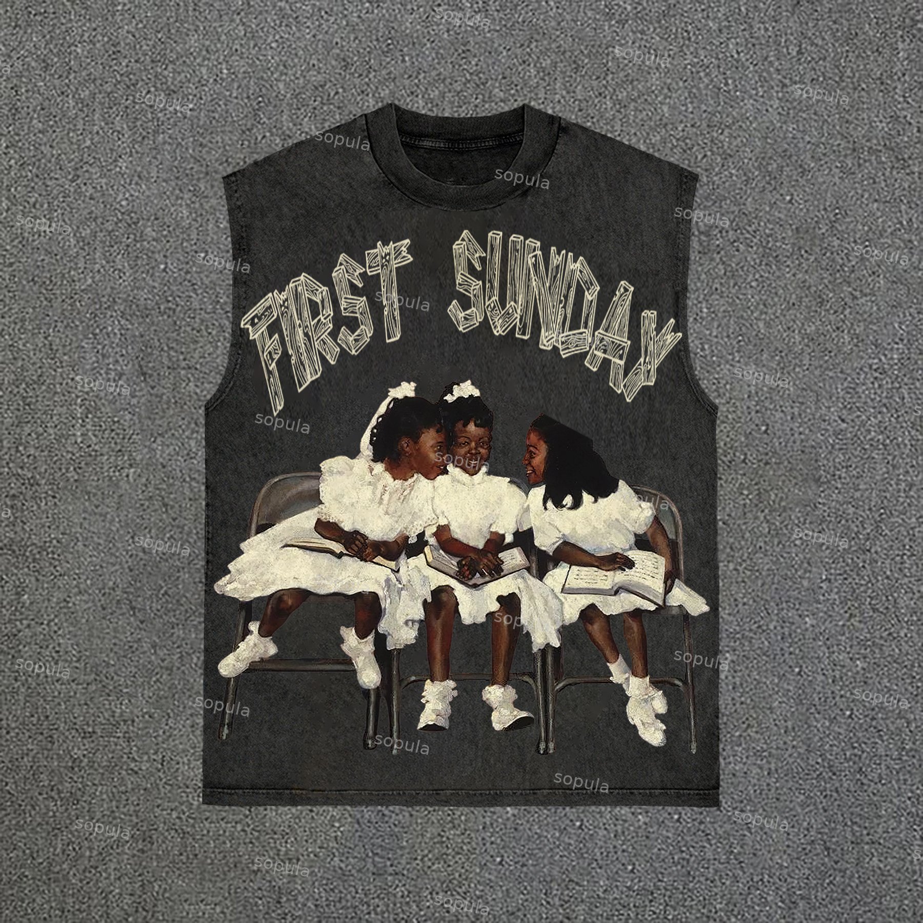 Retro First Sunday Graphic Wash Sleeveless Shirt Tank Top