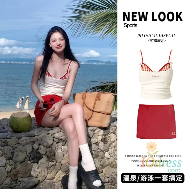 IO Dress Conservative Korean Style Bikini Set Four Pieces Swimwear Casual Vacation Pure Desire Slimming Swimming Costume For Women