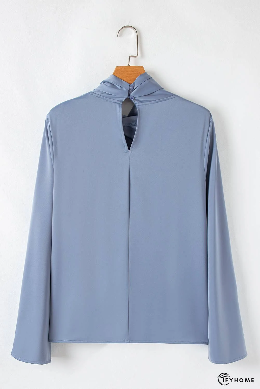 Asymmetric Pleated Turtleneck Bell Sleeve Blouse | IFYHOME