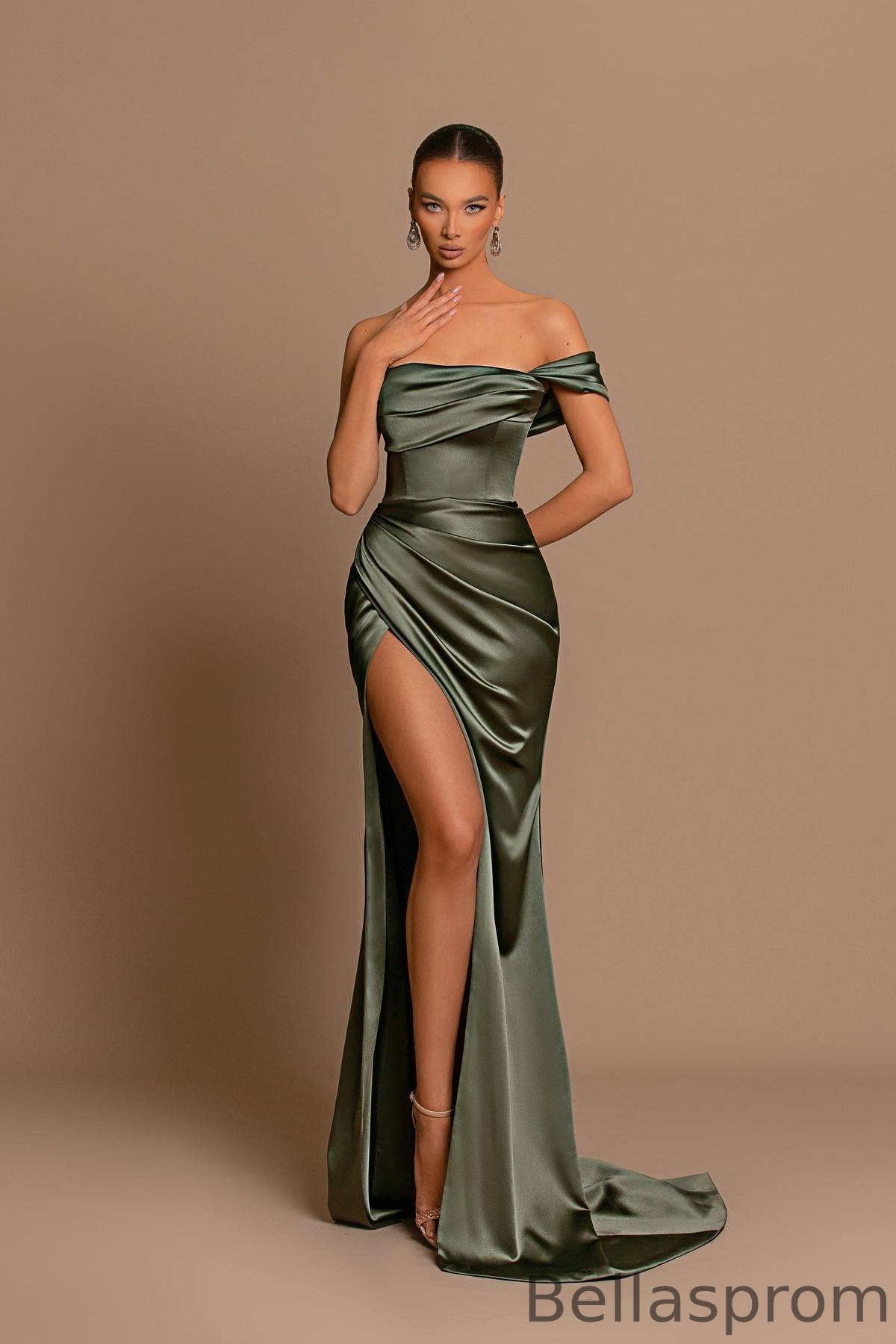 Bellasprom Off-the-Shoulder Long Prom Dress Mermaid Split Online Bellasprom