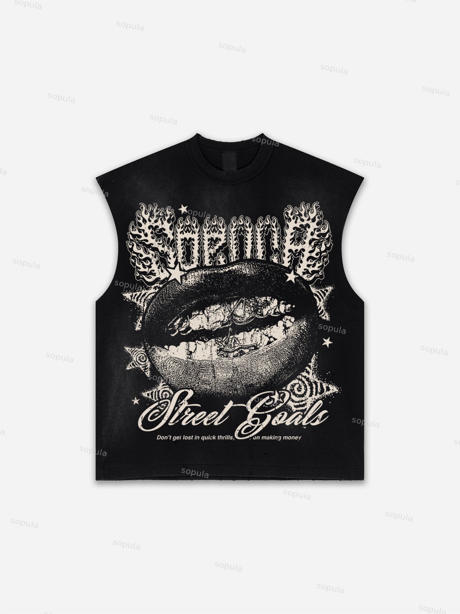 Men's Washed Street Goals Lip Braces Make Vintage Printed Graphic Tank Top