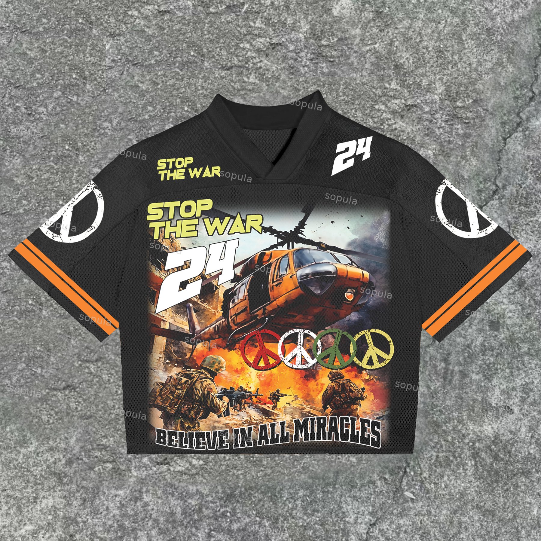 Sopula Warzone Stop The War No 24 Graphic Print Blokecore Blokette T-Shirt