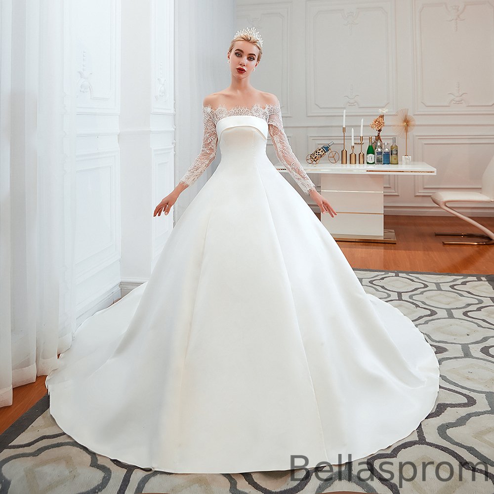 Bellasprom Brilliant Long Sleeves Wedding Dress With Lace Off-the-shoulder Bellasprom