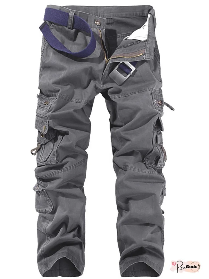 Men's Cargo Pants Tactical Pants Tactical Work Pants Multi Pocket Straight Leg Plain Full Length 100% Cotton Tactical Black khaki Micro-elastic