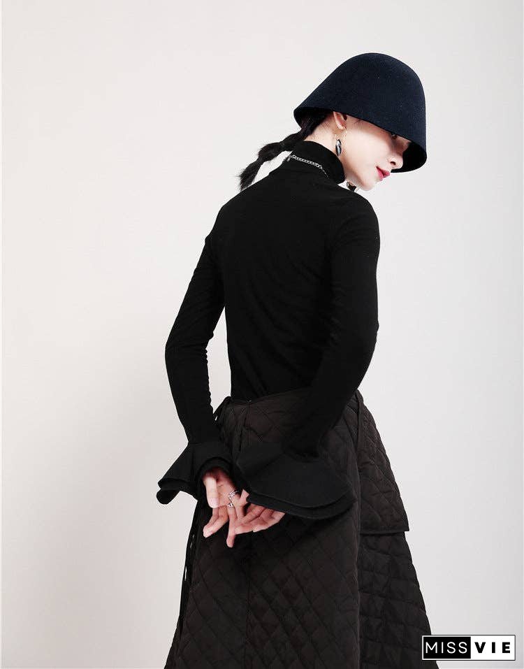 Special Solid Color Stretch Turtleneck Cotton T-Shirt