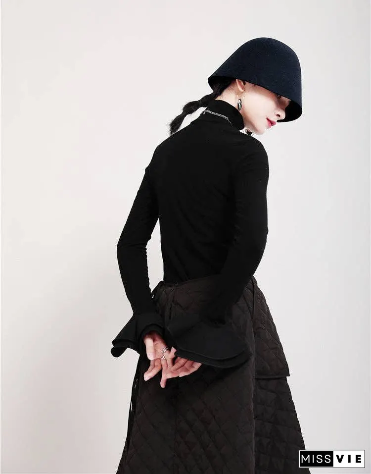Special Solid Color Stretch Turtleneck Cotton T-Shirt