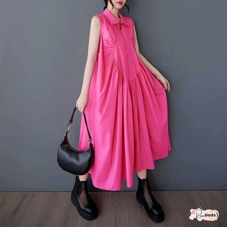 Loose Pleated Zippered Maxi Dress
