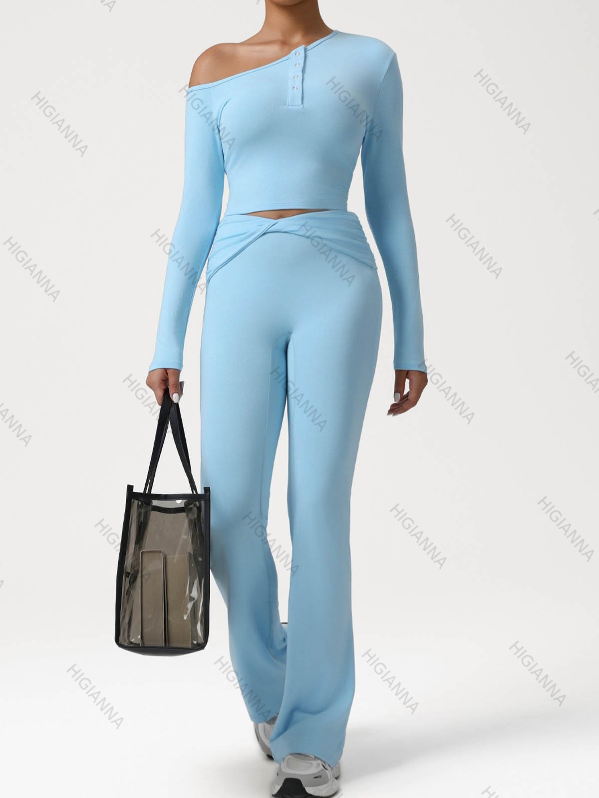 Asymmetrical Neck Top and Flare Pants Set - HIGIANNA&reg;
