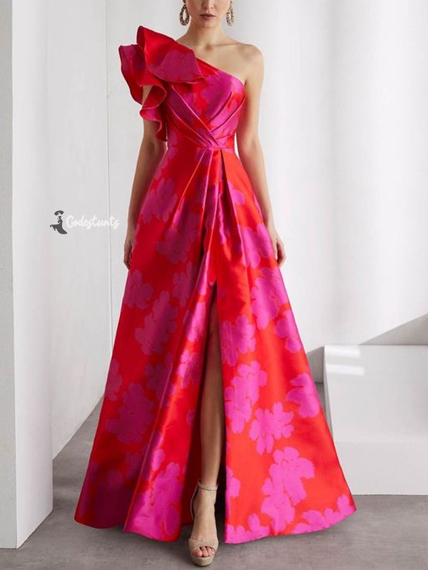 Off-shoulder Three-dimensional Floral Print Maxi Dress